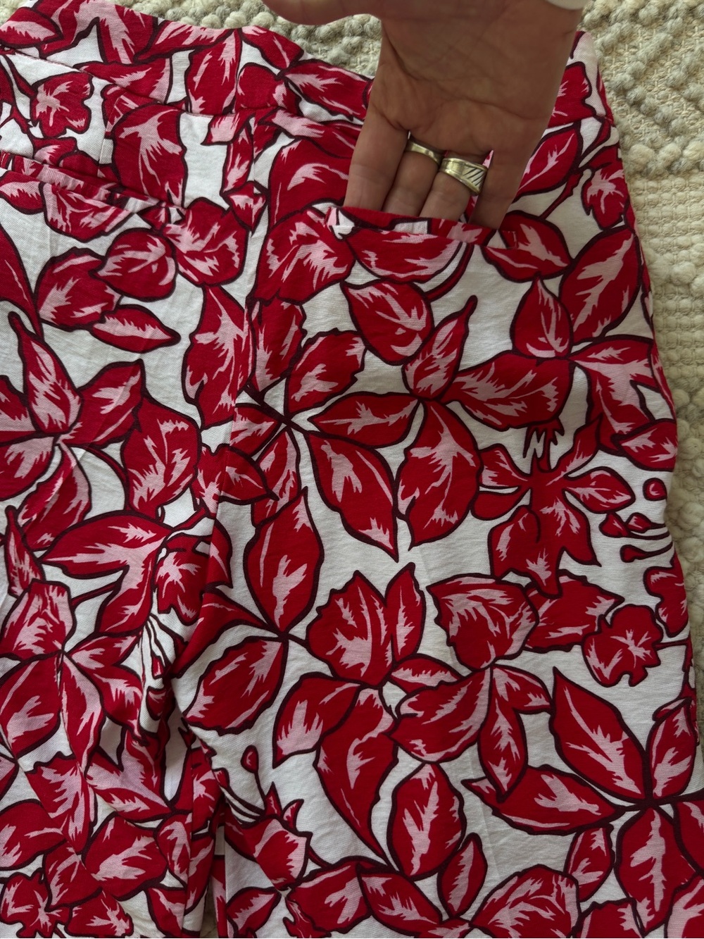 Red Pink Floral Wide-Leg Pants - Lightweight Summer Style - Picture 12 of 16